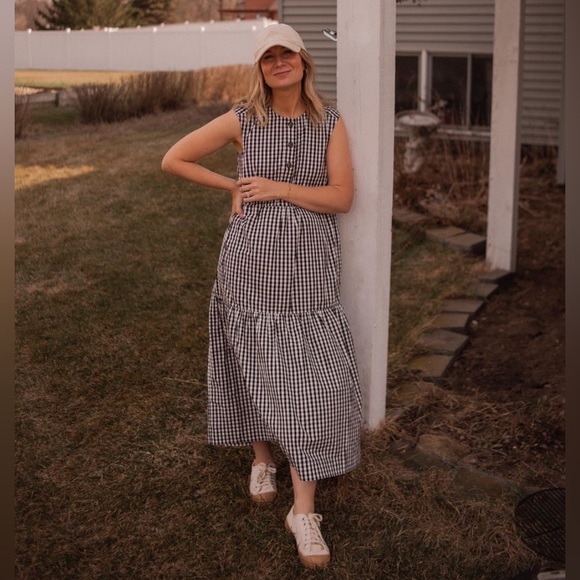 NEW Everlane Gingham Tiered Midi Dress XXS - Picture 4 of 7